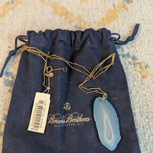 Brooks Brothers Gold Necklace with Blue Agate Pendant NWT